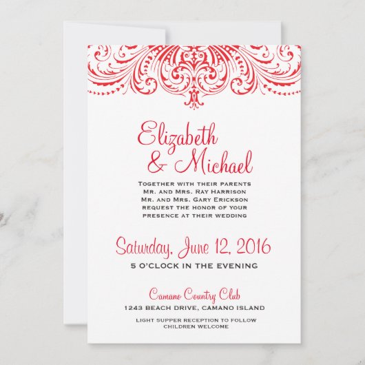 Uitnodiging tot rood en wit huwelijk (Voorkant)