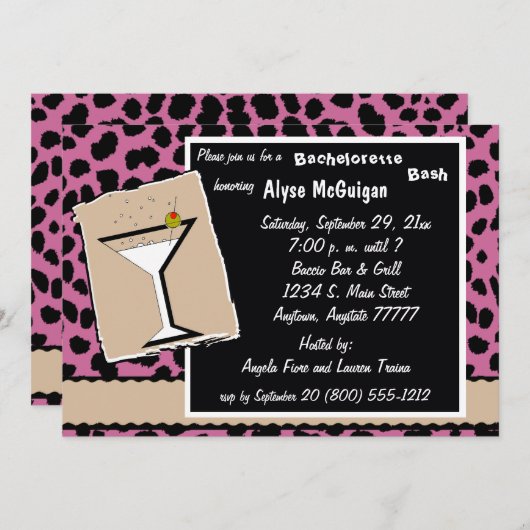 Uitnodiging tot roos- en melkchocolade-leoparparti (Voorkant / Achterkant)