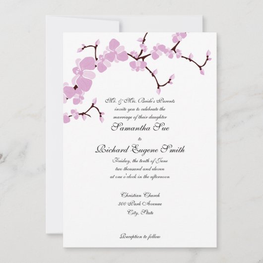Uitnodiging tot roze bloesems bruiloft (Voorkant)