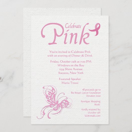 Uitnodiging tot roze borstkanker vieren (Voorkant / Achterkant)