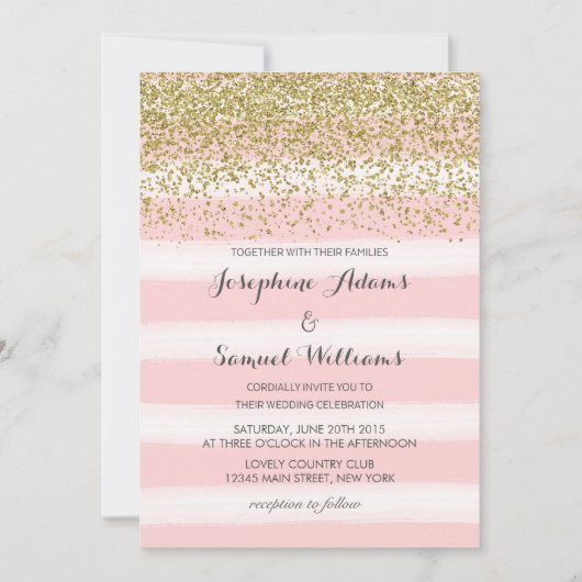 Uitnodiging tot roze en gouden bruiloft (Voorkant)