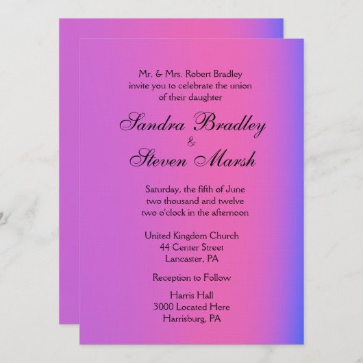 Uitnodiging tot roze en Paarse bruiloft (Voorkant / Achterkant)