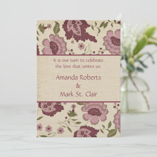 Uitnodiging tot roze en tan Wedding (Staand voorkant)