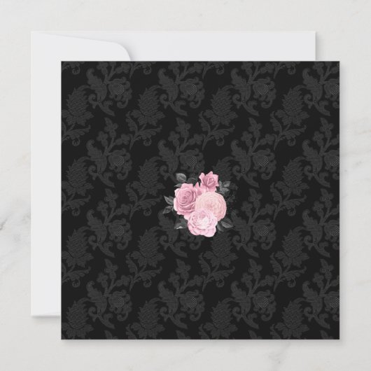 Uitnodiging tot roze en zwarte gothische bruiloft (Achterkant)