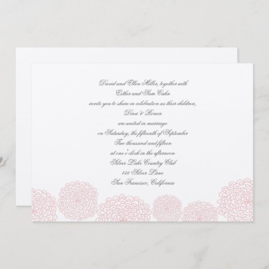 Uitnodiging tot roze grijze bruiloft (Voorkant / Achterkant)