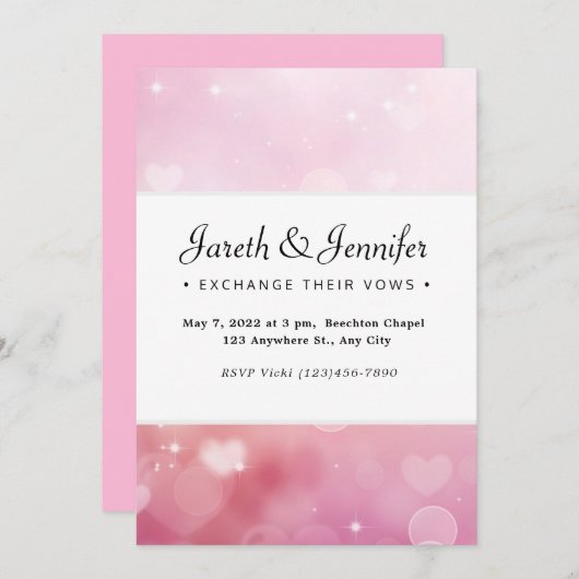 Uitnodiging tot roze harten (Voorkant / Achterkant)