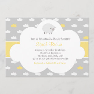 Uitnodiging tot schapen en wolken (grijs geel)