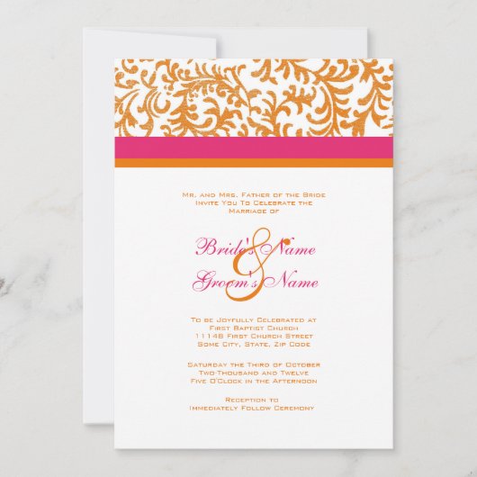 Uitnodiging tot Sinaasappel en roze bruiloft (Voorkant)