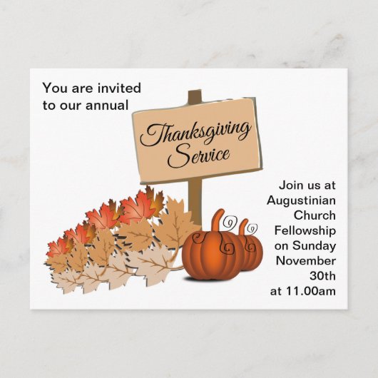 Uitnodiging tot Thanksgiving Church (Voorkant)