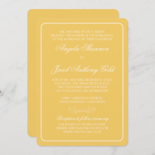 Uitnodiging tot traditionele gouden en witte bruil (Voorkant / Achterkant)