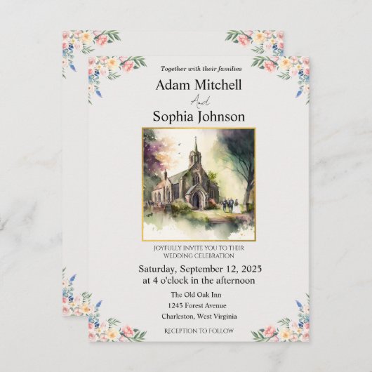 Uitnodiging tot traditionele kerkWaterverf (Voorkant / Achterkant)