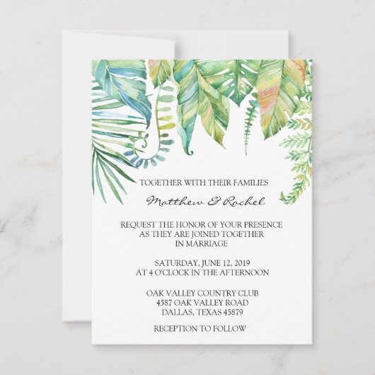 Uitnodiging tot Tropical Leaf Wedding (Voorkant)