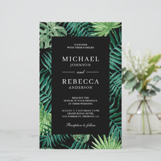 Uitnodiging tot Tropical Palm Budget Black Weduwen (Staand voorkant)