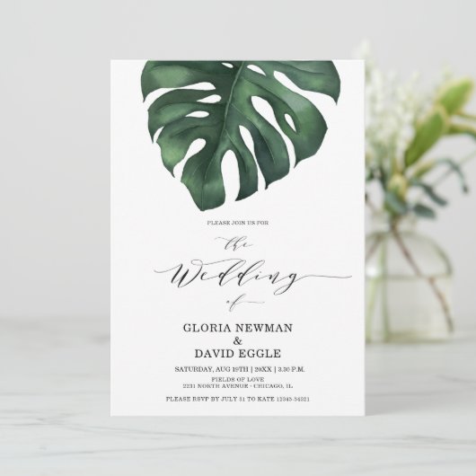 Uitnodiging tot Tropisch Palm Leaf Wedding (Staand voorkant)