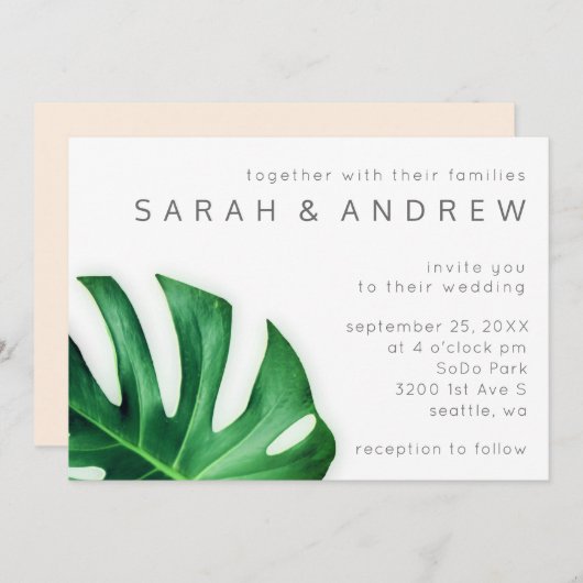 Uitnodiging tot tropische palmverpulvering minimal (Voorkant / Achterkant)