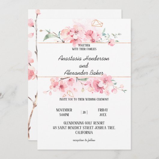 Uitnodiging tot trouwceremonie. (Voorkant / Achterkant)