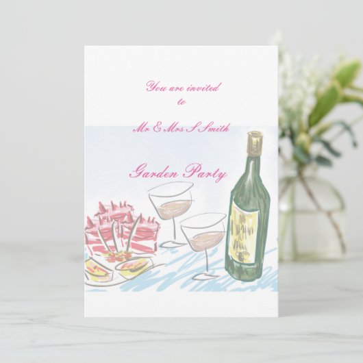 Uitnodiging tot tuinbouwwijn en levensmiddelen (Staand voorkant)