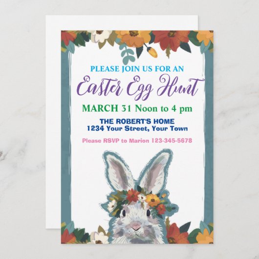 Uitnodiging tot uitnoeping Easter Egg Hunt (Voorkant / Achterkant)