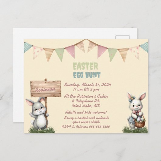 Uitnodiging tot uitnoeping Easter Egg Hunt (Voorkant / Achterkant)