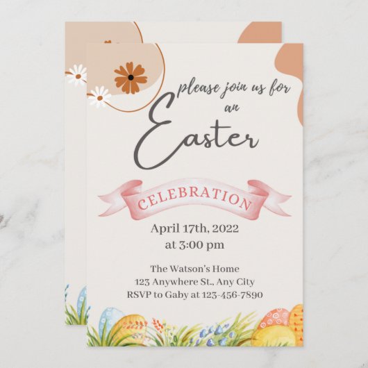 Uitnodiging tot uitnoeping Easter Egg Hunt (Voorkant / Achterkant)