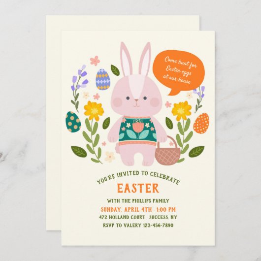 Uitnodiging tot uitnoeping Easter Egg Hunt (Voorkant / Achterkant)