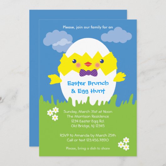 Uitnodiging tot uitnoeping Easter Egg Hunt (Voorkant / Achterkant)