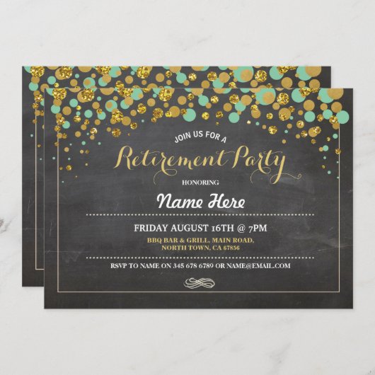 Uitnodiging tot uitroeping Party Chalk Mint Gold D (Voorkant / Achterkant)