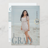 Uitnodiging tot uitvinding Blauwe Grijs Afstuderen (Voorkant / Achterkant)