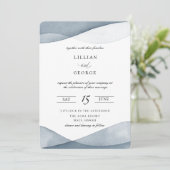 Uitnodiging tot uitzending blauwe Waterverf bruilo (Staand voorkant)