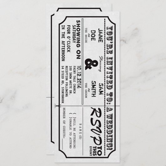  uitnodiging tot uitzending van het Ticket Wedding (Voorkant / Achterkant)