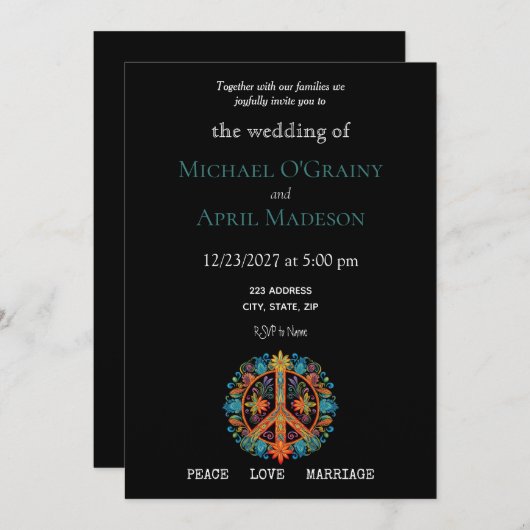 Uitnodiging tot uitzending van hippy Peace Sign We (Voorkant / Achterkant)