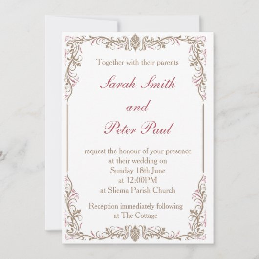 Uitnodiging tot Vintage/klassieke bruiloft (Voorkant)