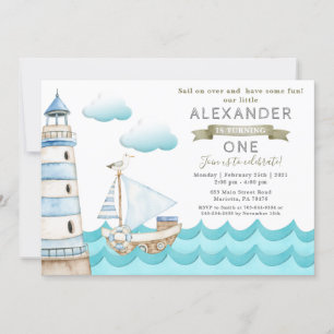 Uitnodiging tot waterverf Nautical Birthday Party