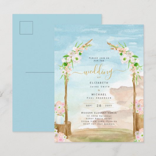 Uitnodiging tot waterverf van het strand (Voorkant / Achterkant)