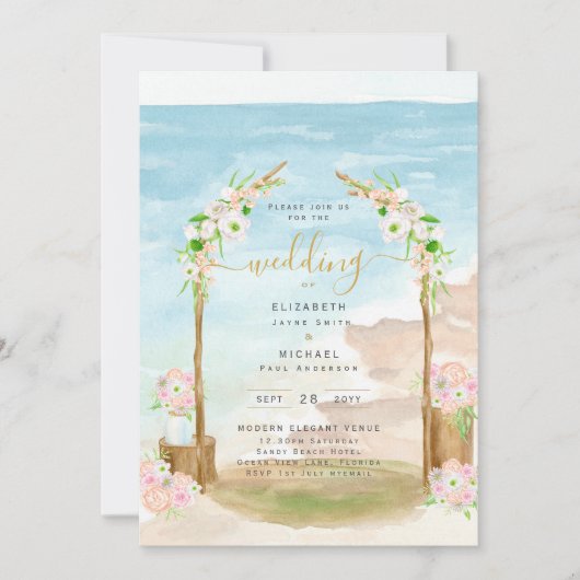 Uitnodiging tot waterverf van het strand (Voorkant)