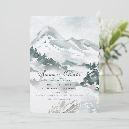 Uitnodiging tot Waterverf van Snowy Moutain (Staand voorkant)