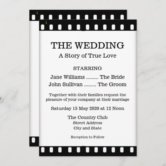 Uitnodiging tot weddenschap met een filmthema (Voorkant / Achterkant)
