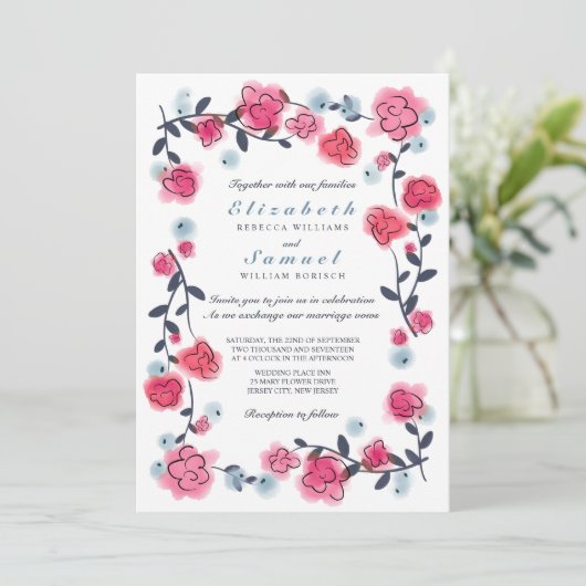 Uitnodiging tot weddenschap over liefdevolle rozen (Staand voorkant)