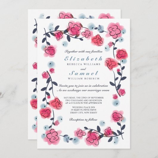 Uitnodiging tot weddenschap over liefdevolle rozen (Voorkant / Achterkant)