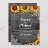 Uitnodiging tot weddenschap tussen Rustic Sunflowe (Voorkant / Achterkant)