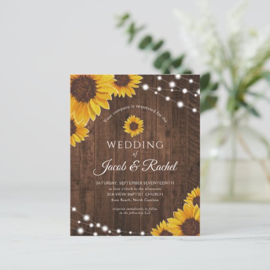 Uitnodiging tot weddenschap tussen Rustic Sunflowe (Staand voorkant)