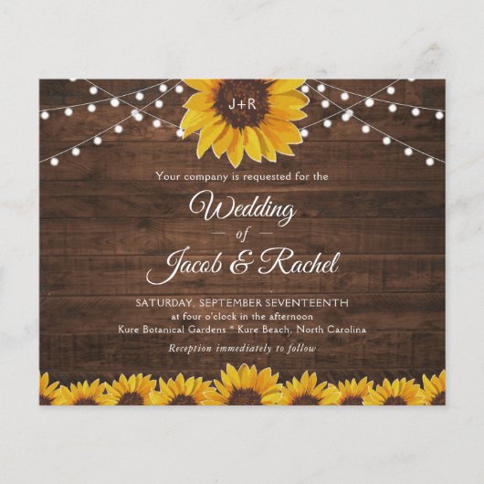 Uitnodiging tot weddenschap tussen Rustic Sunflowe (Voorkant)