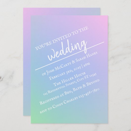 Uitnodiging tot weddenschap van pasteelregenboog (Voorkant / Achterkant)