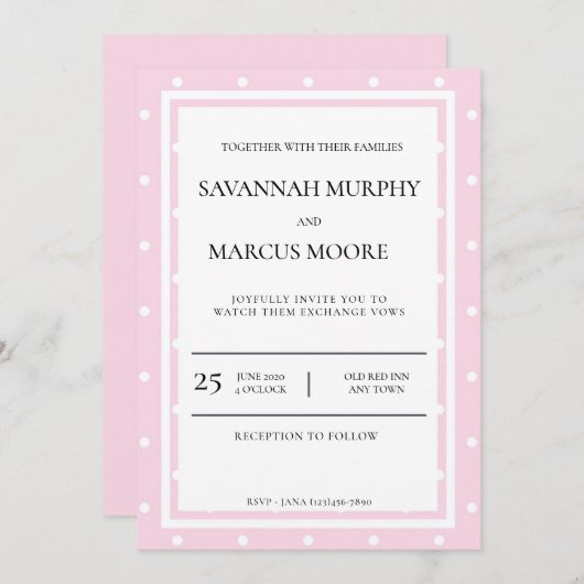 Uitnodiging tot weddenschap van roze poka (Voorkant / Achterkant)