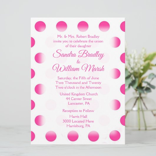 Uitnodiging tot weddenschap van roze poka (Staand voorkant)