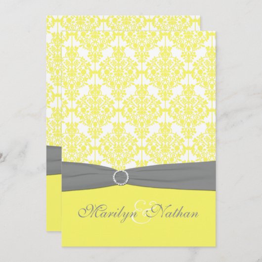 Uitnodiging tot weddenschappen met geel en grijs (Voorkant / Achterkant)