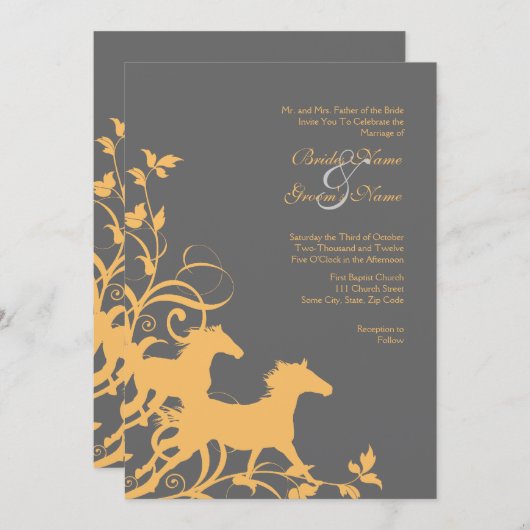 Uitnodiging tot weddenschappen met geel en grijs w (Voorkant / Achterkant)