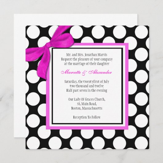 Uitnodiging tot weddenschappen met roze en zwarte  (Voorkant / Achterkant)