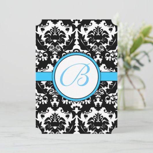 Uitnodiging tot weduwen van Bright Aqua Damask Hea (Staand voorkant)