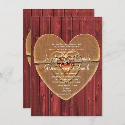 Uitnodiging tot weduwschap in Rustic Country Heart (Voorkant / Achterkant)